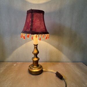 Source Unknown Brass Lamp with maroon and gold Accents